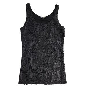 Chaudry KC Womens Black Sequin Tank Top Scoop Neck Sleeveless Party Blouse Med